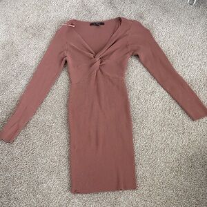 Fashion Nova Dusty Rose Long Sleeve Dress